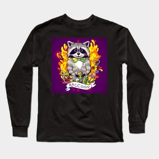 beautiful-cartoon-poster-raccoon-drinks-black-tea Long Sleeve T-Shirt